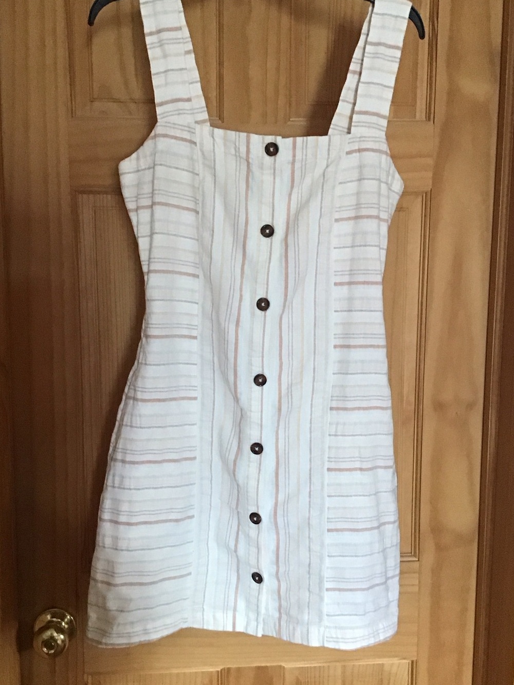 Roxy White Mini Dress with Tan & Peach Stripes